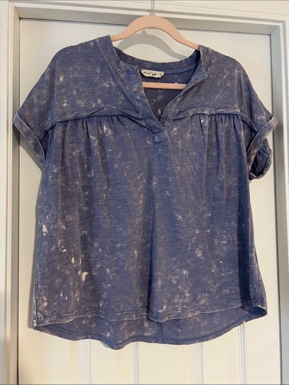 new in Oversized Relaxed Indigo Washed Short-Sleeve Peasant Top